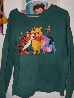 Disney Green Winnie the Pooh Crewneck with Tigger Graphic